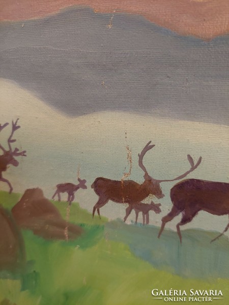 Horváth, migrating deer, oil painting