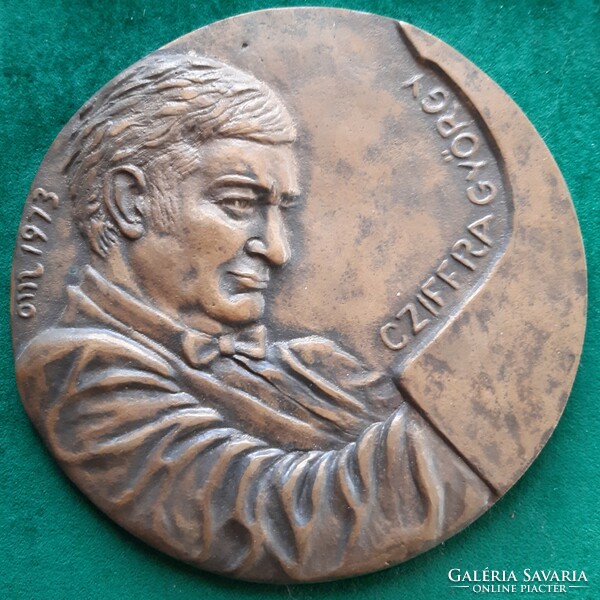 Mária Osváth: György Cziffra, 1973, bronze medal, plaque, relief