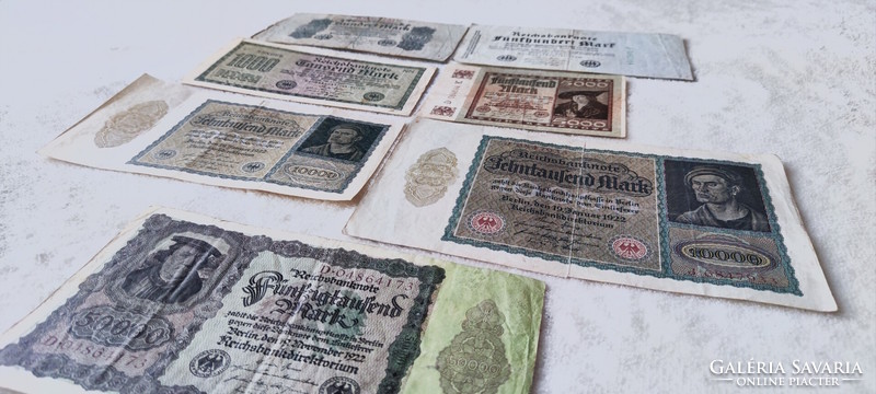 1922 stamp series: from 100 to 50 thousand (vf-vg) - German Weimar Republic | 7 banknotes