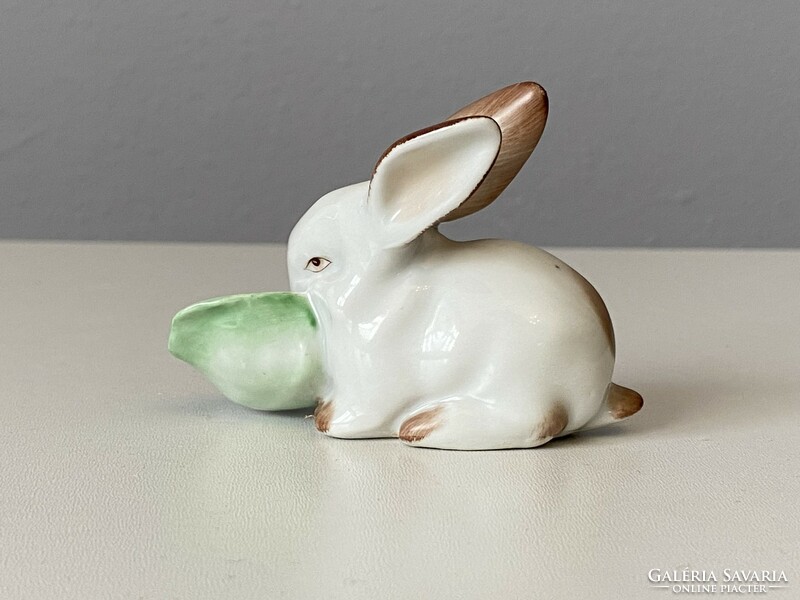 Bunny rabbit eating salad painted Zsolnay porcelain animal figure 6.5 Cm
