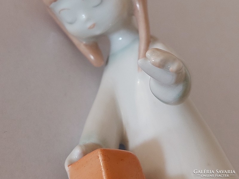 Old porcelain Budapest aquincum little girl figurine playing with blocks