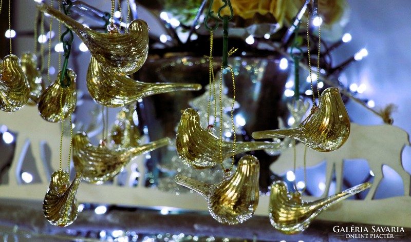 6 Pieces of gold colored glass bird Christmas tree decoration i.