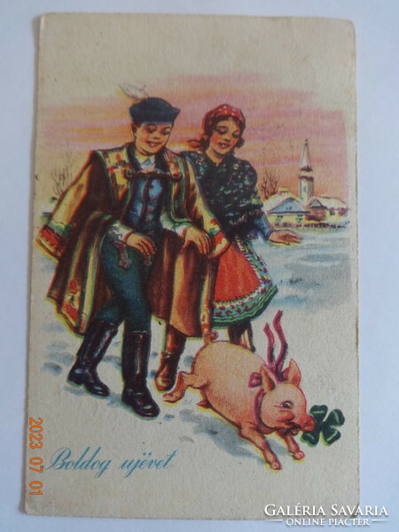 Old graphic New Year greeting card (1943)
