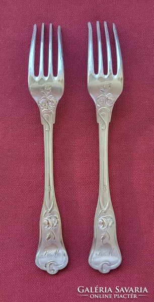 2 silver-plated alpaca forks. M. Cutlery fork with monogram