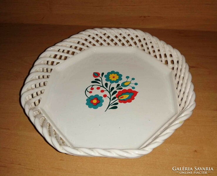 Bodrogkeresztúr ceramic bowl with openwork edge - dia. 20.5 cm (n)