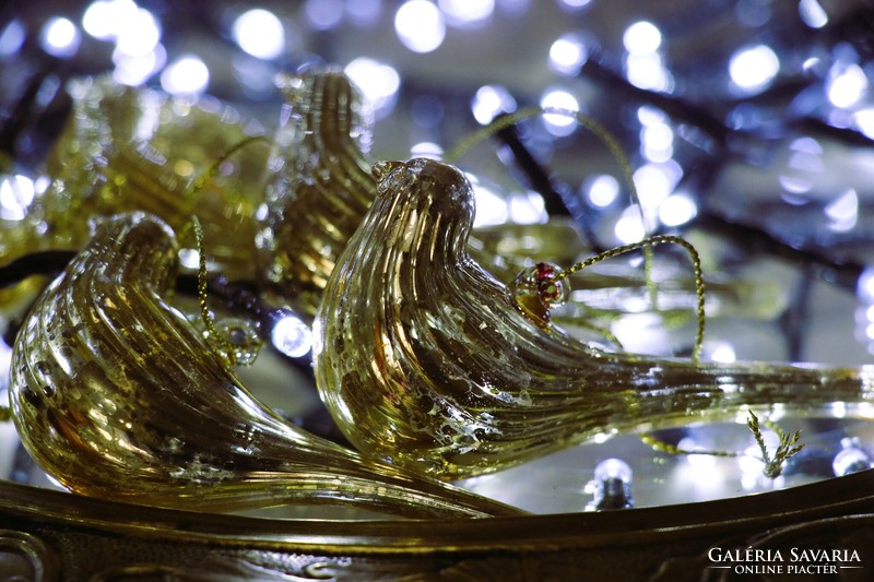 6 Pieces of gold colored glass bird Christmas tree decoration i.