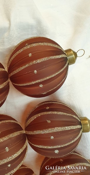 Set of 6 spherical Christmas tree ornaments made of glass