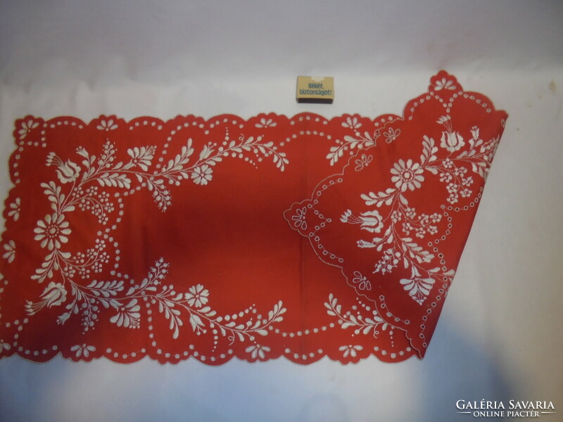 Embroidered runner, tablecloth - embroidered with white on a red background