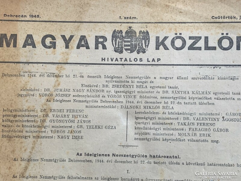 Magyar Közlöny  1945  1.sz.és még 17 db 1945 májusig