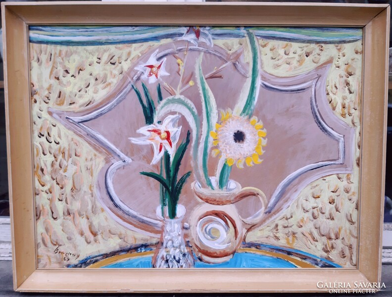 Breznay József (1916-2012) Art Deco Csendélet,Képcsarnokos Festmény