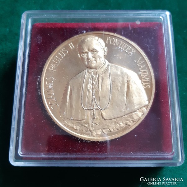 Sandor Kiss: ii. Pope János Pál in Szombathely, 1991, 65 mm gold-plated medal in its original box