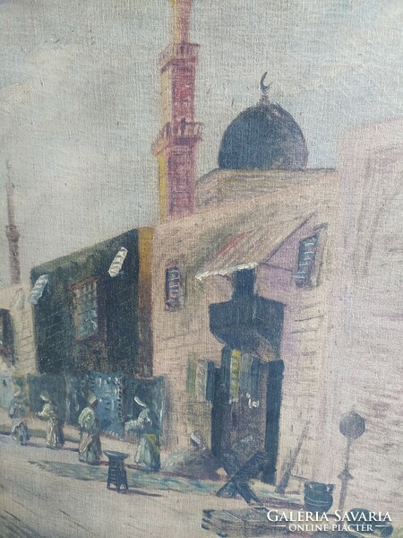 Bácskay István: Tuniszi utca olaj vászon festmény, hibátlan, jelzett, 94 x 74 cm
