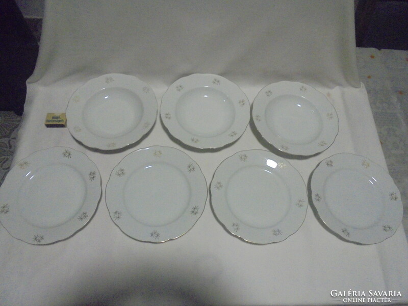 Seven old Bohemian porcelain plates together - three deep, four flat