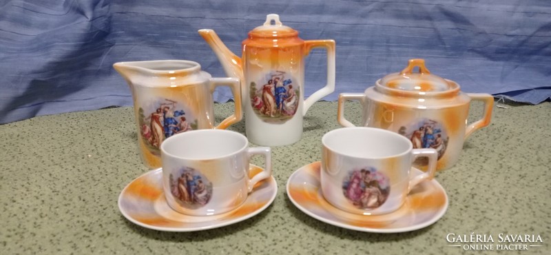 Old, rare, shield seal, baroque girl scene, luster glaze, tea set (part)