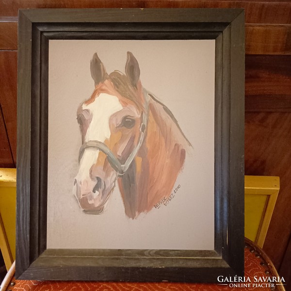 Horse portrait oil wood fiber