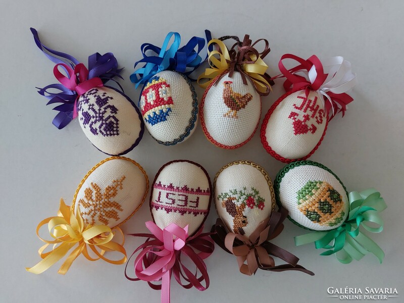 Embroidered Easter eggs, 8 handmade decorations