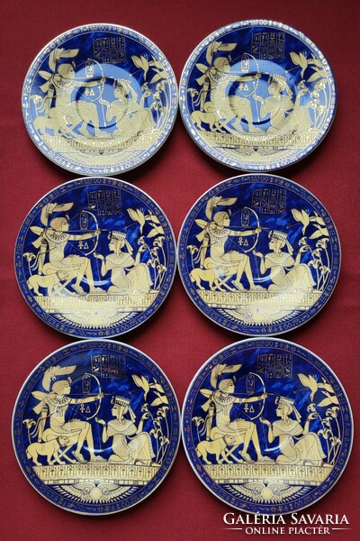 6pcs Egyptian fathy mahmoud porcelain saucer package plate small plate with gold blue pattern