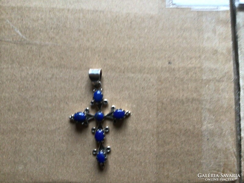 Silver cross pendant with stones