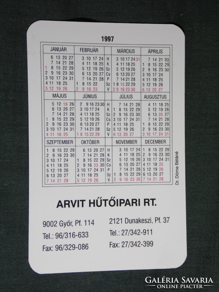 Kártyanaptár, arvit vitál fagyasztott zöldségek, ARVIT hűtőipari Rt., Győr, Dunakeszi,  1997,   (5)