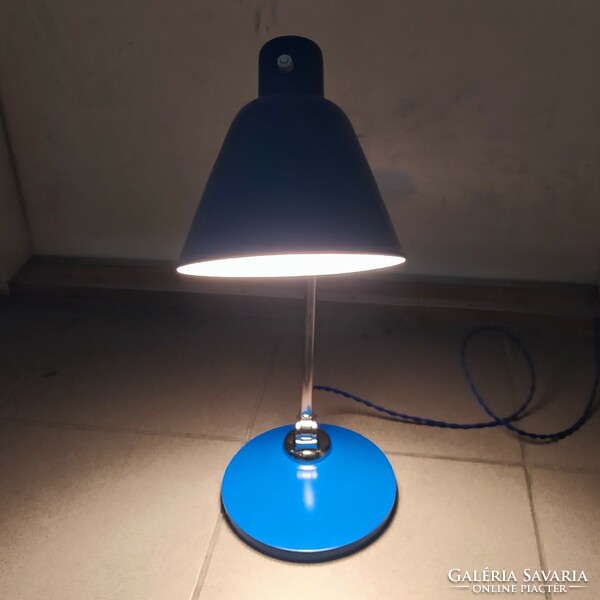Bauhaus - Art deco asztali lámpa felújítva (kék - nikkel) - Meteor Csillárgyár