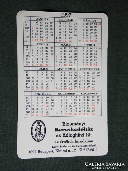Card calendar, báv commission store, Budapest, marble statue, book, 1997, (5)