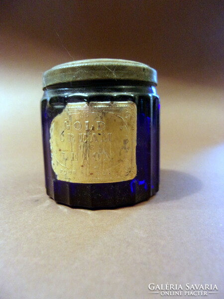 Antique French Cobalt Blue and Gold Creamy Night Cream Bottle