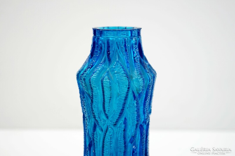 Mid Century Kék Üveg Váza / Retró váza