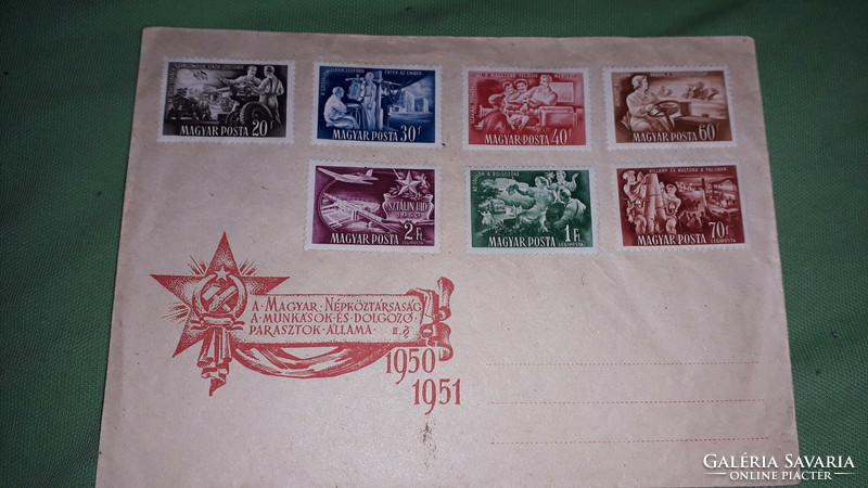 1950-51 Rákosi - era worker peasant stamp series on a contemporary envelope, postmarked according to the pictures