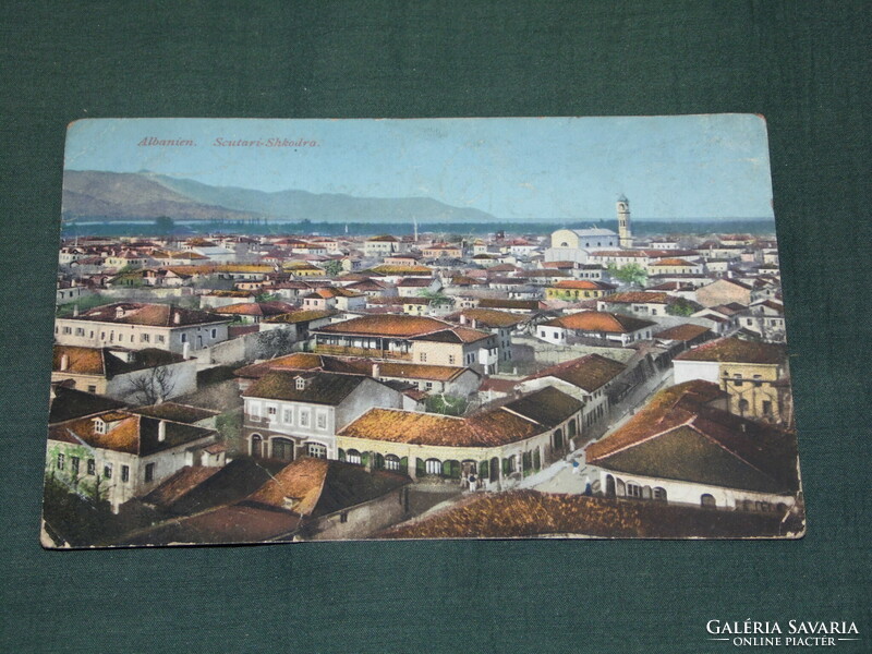 Képeslap, Postkarte, Albánia, Albanien,  Scutari Shkodra, látkép részlet
