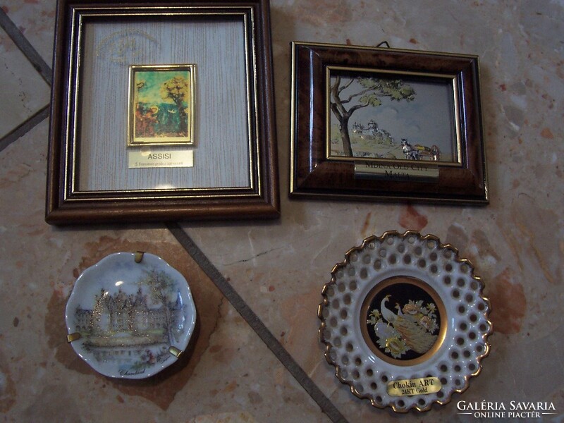 Gold 23-24 carat mini picture, plate + 2 others