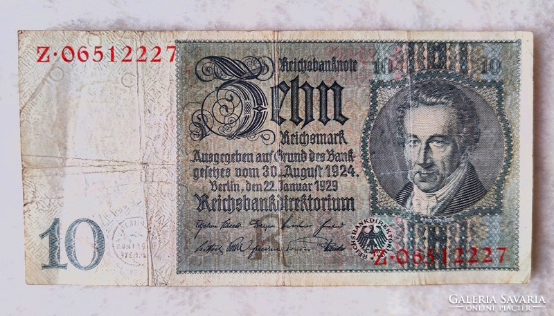 1929-es birodalmi 10 márka (F+) Német weimari köztársaság | 1 db bankjegy