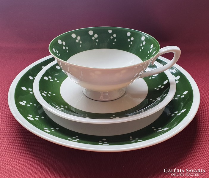 Lettin német porcelán kávés teás reggeliző szett csésze csészealj kistányér tányér pöttyös