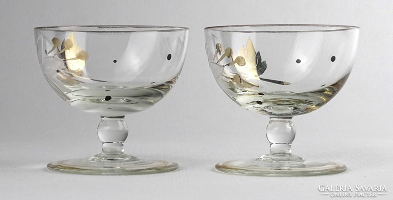 1Q056 pair of old hand-painted glass brandy glasses with flower decoration