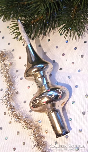 Retro szovjet üveg reflexes karácsonyfa dísz kis csúcsdísz 14cm
