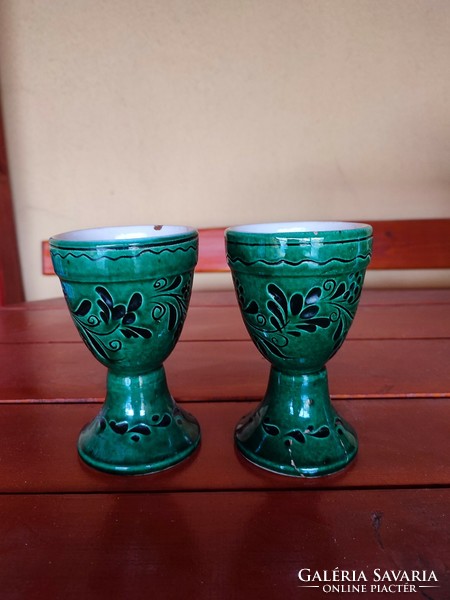 2 folk ceramic glasses