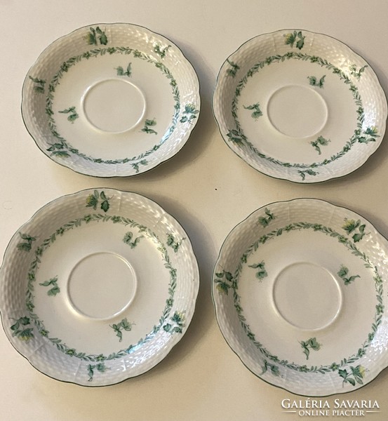 4 Herend porcelain cups and saucers painted with green flowers 15.5 Cm