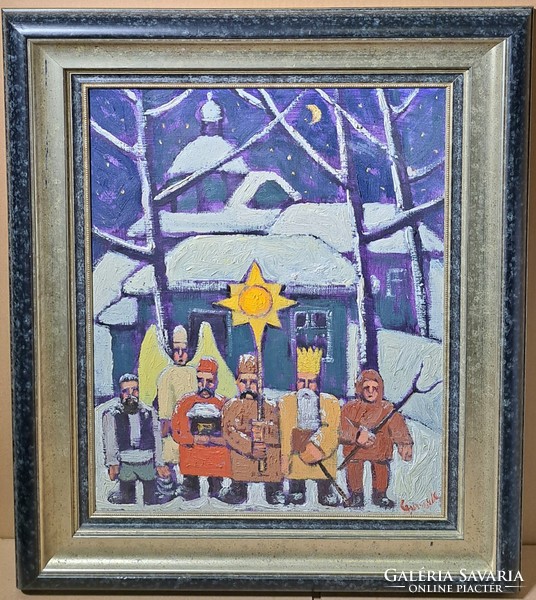 Petro Sypniak (1959-): Betlehem (olaj, vászon) szláv karácsonyi életkép - ukrán kortárs festő