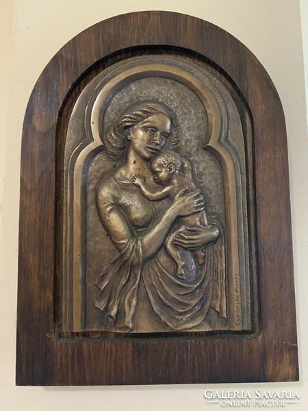 Cyránski Mária Madonna a gyermekkel bronzkép
