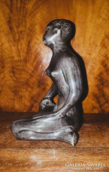 3 db. afrikai leány szobor. / kerámia.