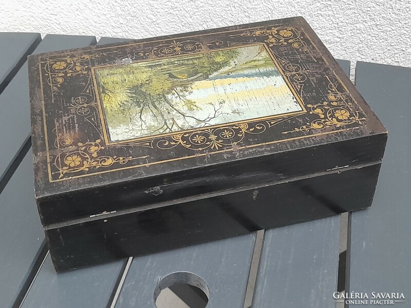 1,-Ft Gyönyörű antik kézzel festett fa doboz