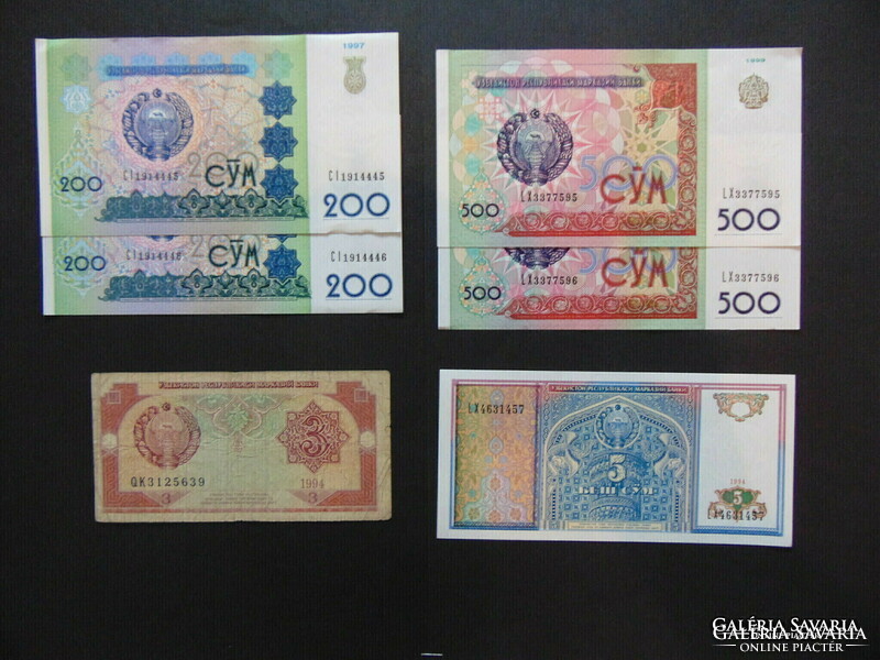 Üzbegisztán 6 darab szom bankjegy LOT !