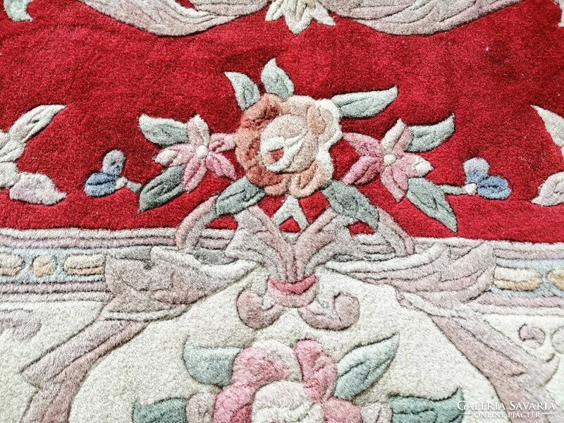 Kínai Aubusson mintás rózsás kézi csomózású vastag tömött gyapjú szőnyeg. Ritkaság