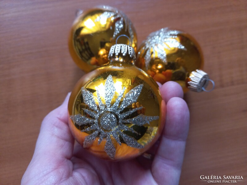 3 old gold-colored glass Christmas tree ornaments