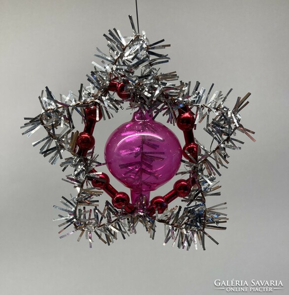 Antique Christmas tree decoration, glass and foil, product of kline glass factory (Russian/Soviet).