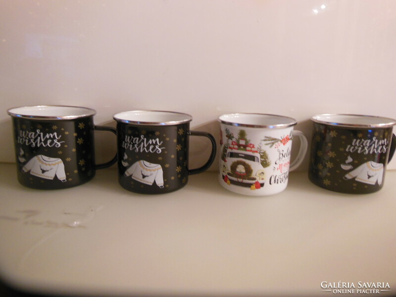 Mug - metal - 4 pieces! - New - 3.5 dl - in store with small scratches