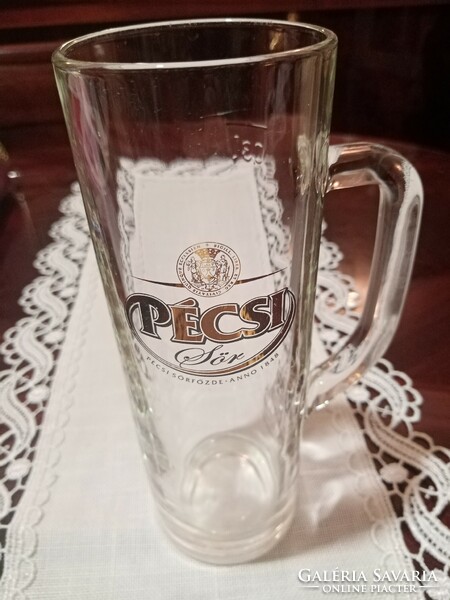 Üveg sörös korsó / pohár  jelzett 0,3 literes    Pécsi sör