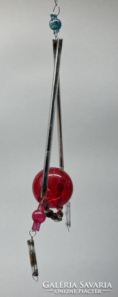 Antique Christmas tree decoration, with glass ball and stick, product of Kline glass factory (Russian/Soviet), rare