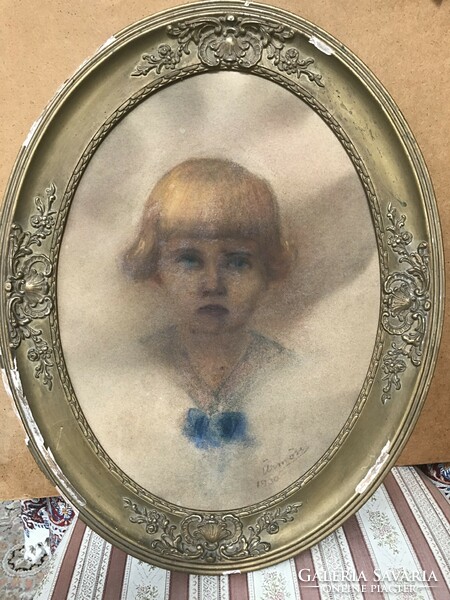Ürmösi felirattal 1930  :Lányka portré pasztel , papír