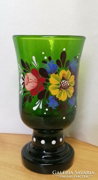 Bubble thick wall painted waldglas goblet from the beginning of the 19th century glass rarity