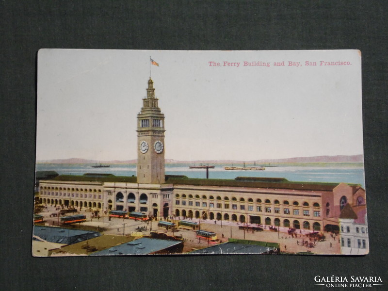 Képeslap, Postkarte, USA, The Ferry Building and Bay, San Francisco. piac, árucsarnok, komp terminál